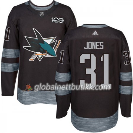 San Jose Sharks Hockeydrakt Martin Jones 31 1917-2017 100th Anniversary Svart Adidas Authentic - Herre